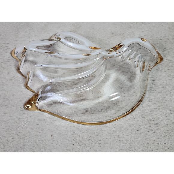 Mikasa Trinket Candy Dish Bird Dove Shaped Clear Glass Gold Trim Accent Vintage - Picture 7 of 9